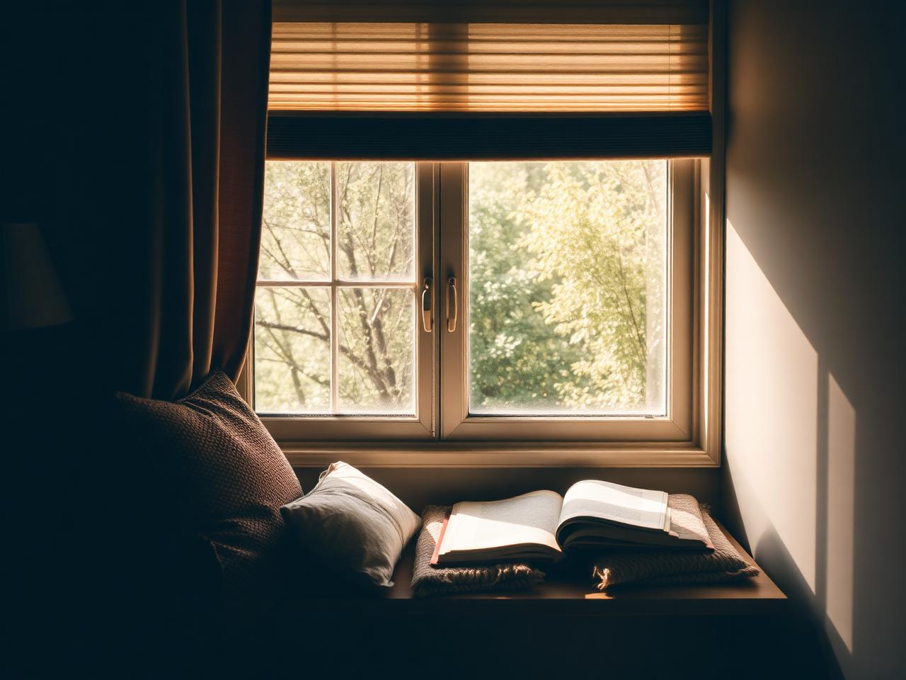 Calm window reading nook with soft natural light